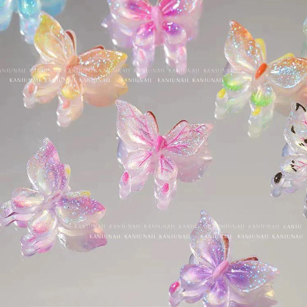 50 szt. Mieszane Aurora Gradient Motylki Żywiczne Ozdoby do Paznokci Flatback Mini Kryształowe Motyle Dekoracje do Paznokci 3D DIY Figurki Części