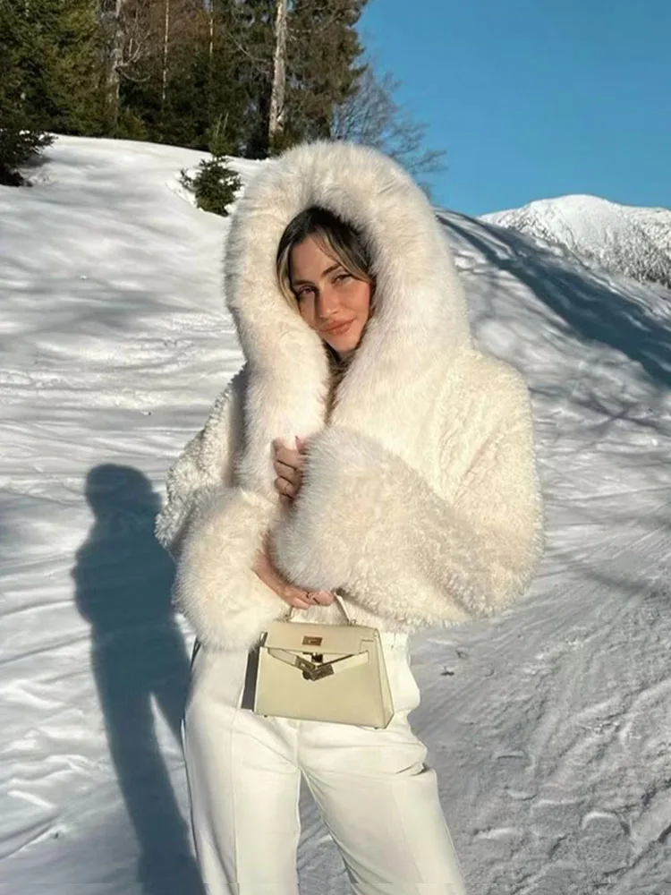 ZADORIN High Quality Faux Fur Coats Hooded Cropped White Black Faux Fur Coat Woman Clothing Fluffy Fur Jacket Winter Outerwears