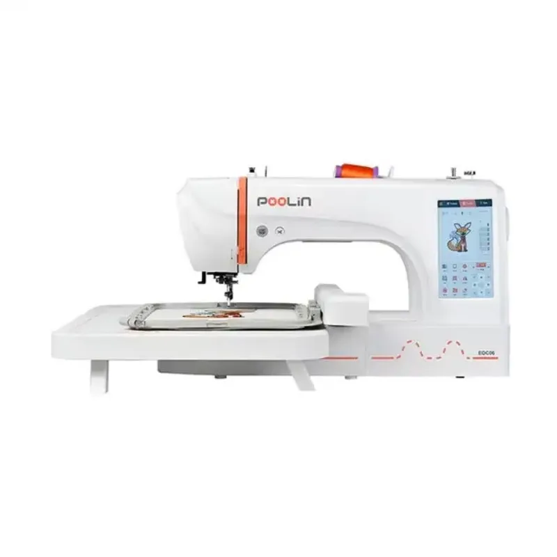 

POOLIN EOC06 Single Head Embroidery Machine Computerized Home Embroidery Machine Come with Threads Stabilizer Bobbins