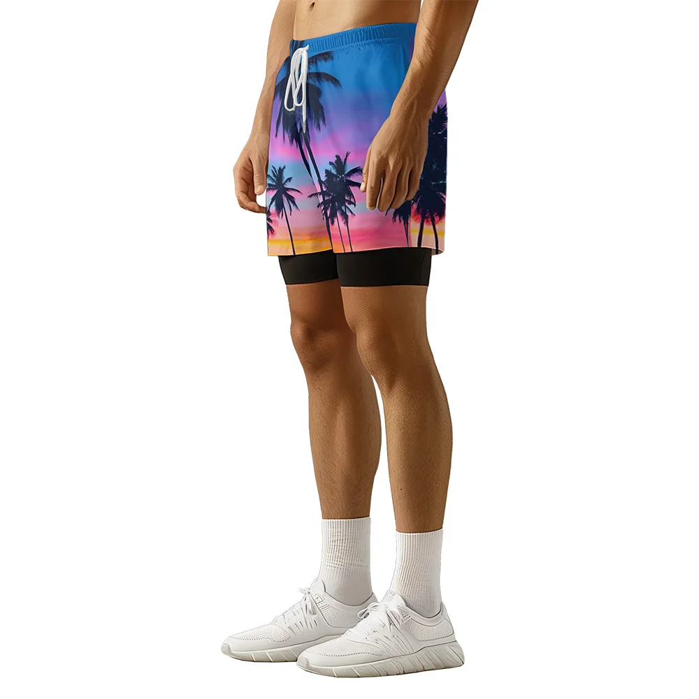 2024 New original design Sunset Coconut Summer 3D Advanced print casual trend sports High Street ice skating camo shorts