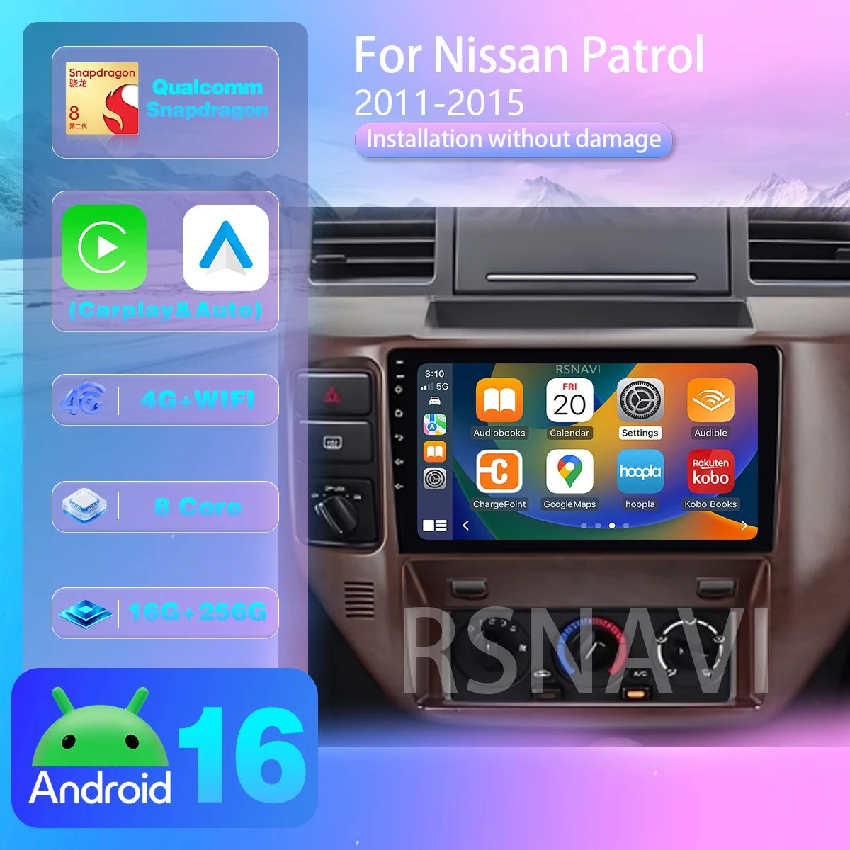 RSNAVI Android 16 For Nissan Patrol 2004 - 2021 Carplay Auto 2K Screen Car Radio BT Multimedia Player Qualcomm Screen Wireless