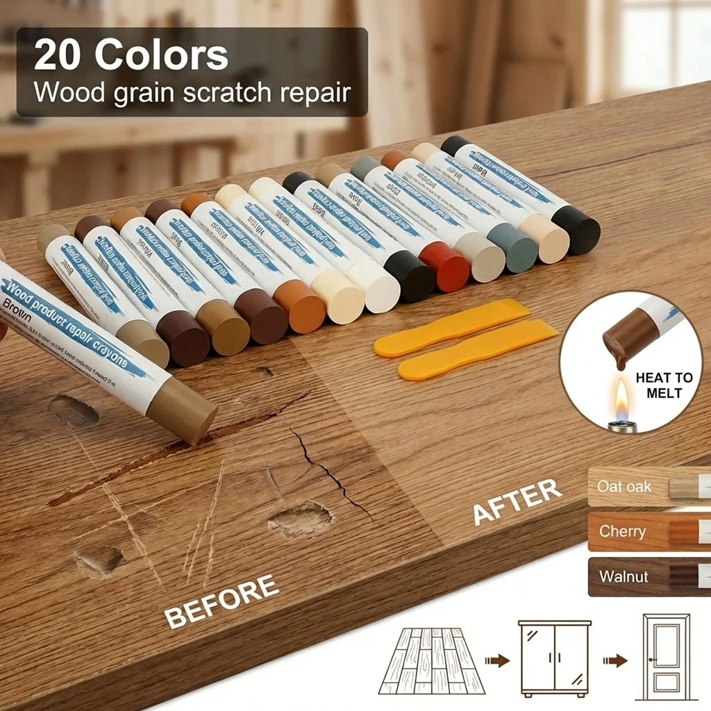 22Pcs Wood Floor Repair Kit Wax Block Kit with Scraper Composite Material Furniture Repair Tools for Fixing Scratches, Holes