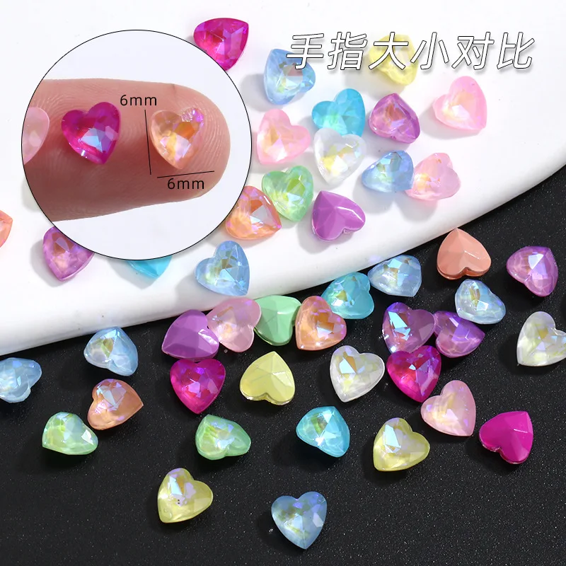 50 Cái/lốc Trái Tim 6MM Móng Tay Nghệ Thuật Mocha Dễ Thương Trang Trí Ren Tinh Thể Thủy Tinh Kawaii 3d Hạt Lấp Lánh Đá Điểm Lưng các Bộ Phận