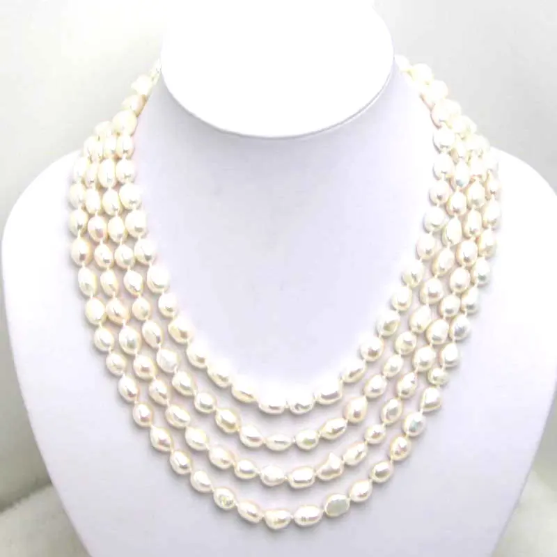 

Qingmos Fashion Natural Pearl Necklace for Women with 7-9mm Baroque White Pearl Long Necklaces Jewelry Sweater 80'' Colar