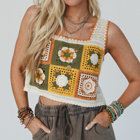 Granny Square Crochet Tank Top Embroidery Floral Open-knit Crop Cami Tops Women Teengirl Summer Fairycore Cottagecore Outfit