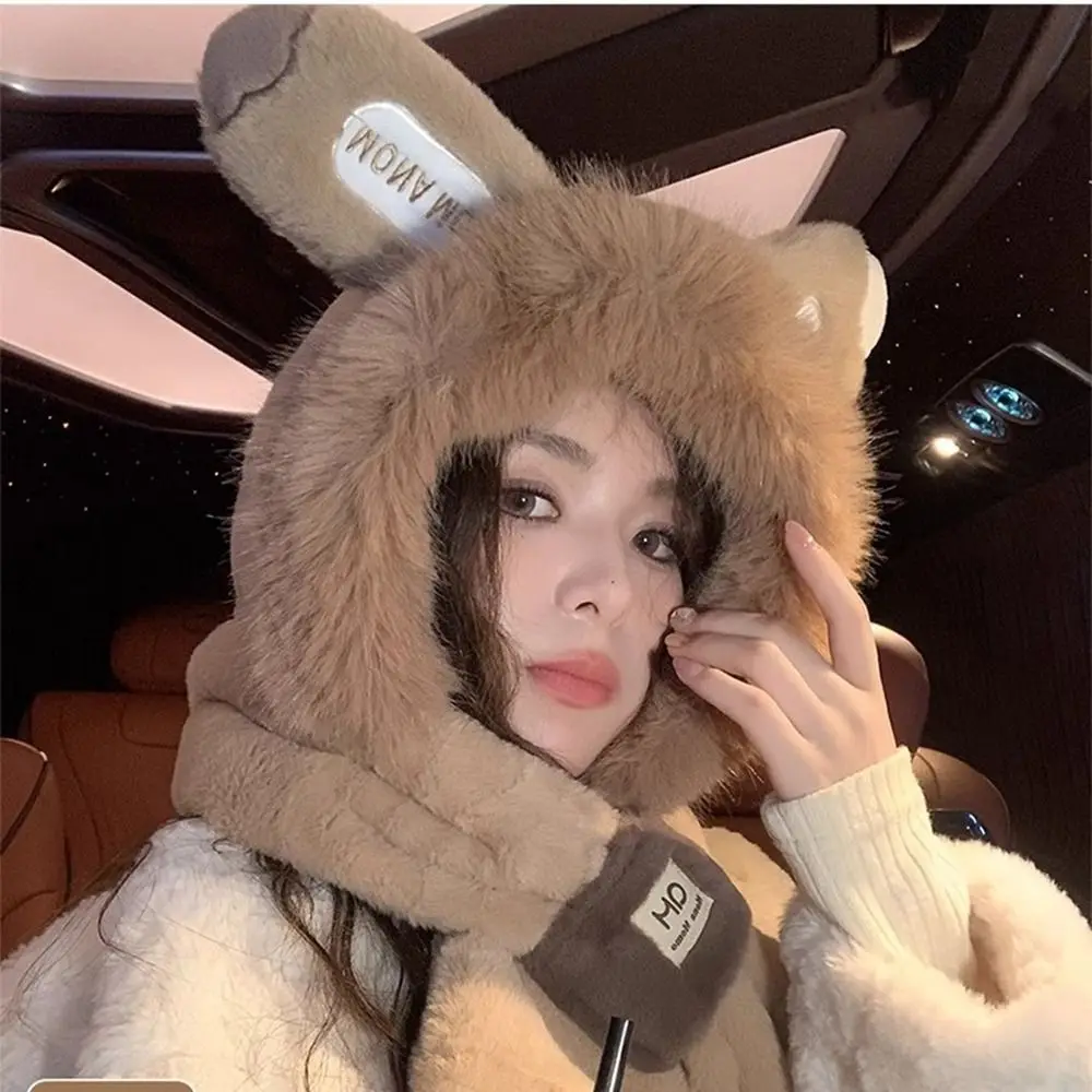 หมวกป้องกันหูแบบสบายๆ ลายกระต่าย หมวกไหมพรมหนาสำหรับฤดูหนาว ผ้าพันคอแบบหมวกน่ารักลายการ์ตูน หมวกบีนนี่สำหรับฤดูหนาว เหมาะสำหรับปั่นจักรยาน