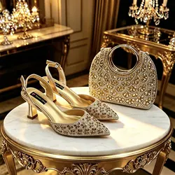 doershow High Quality African Style Ladies Shoes And Bags Set Latest gold Italian Shoes And Bag Set For Party SCM1-19