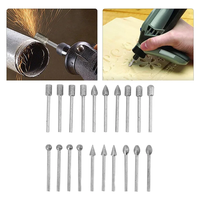 

AC23-20PCS Stone Carving Set Grinding Bit Set Versatile Use For Wood Carving Jadestone Marble Emery Material