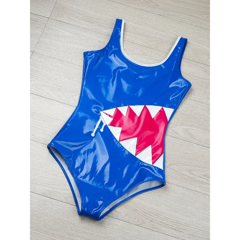 

Blue Shark Swimsuit Women Girl Anime Cosplay Bodysuit Sleeveless Swimwear One Piece Bathing Suit for Summer Clubwear Suit