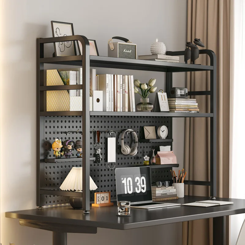 Bookshelf Table Hole Board Wrought Iron Desktop Shelving Dormitory Tiered Storage Rack Student Bookcase Computer Wire-wrap Board