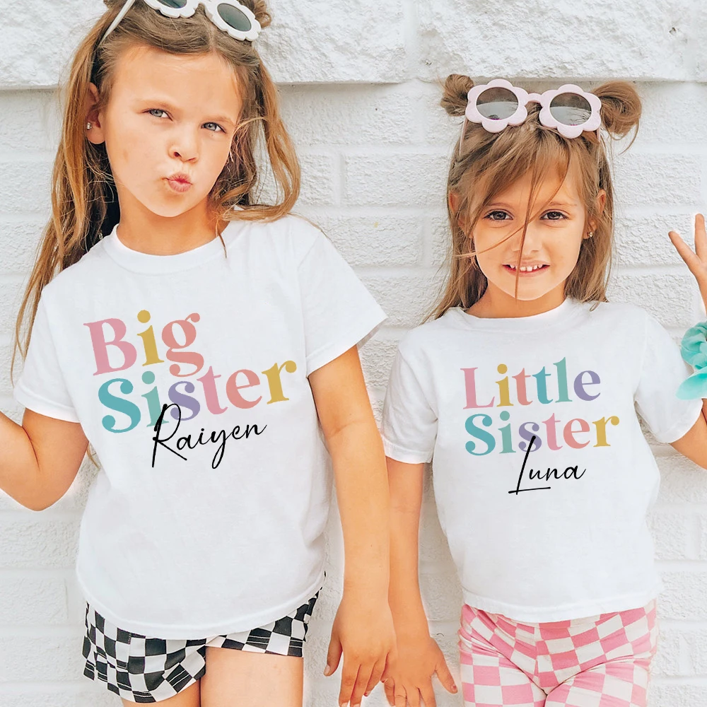 Personalized Big Sister Little Sister Print Family Matching Shirt Custom Name Boys Girls Sibling T-shirt Kids Short Sleeve Tee