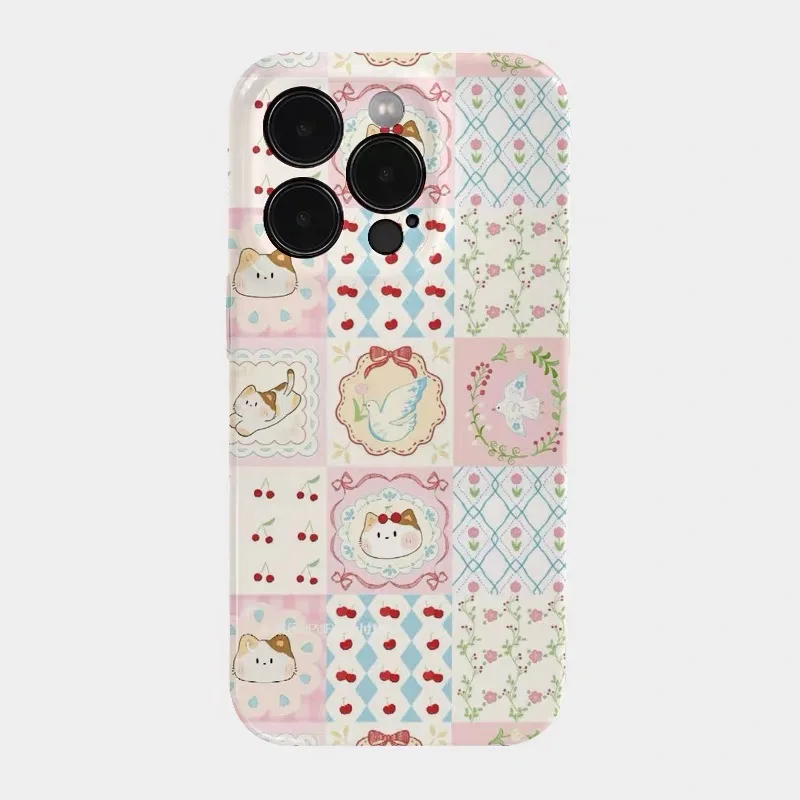 

Ins Korean Pink Strawberry Cherry Cat Phone Case for IPhone 17 16E 15 14 Plus 13 Mini 11 Pro Max 12 Pro Back Cover X XR SE Funda