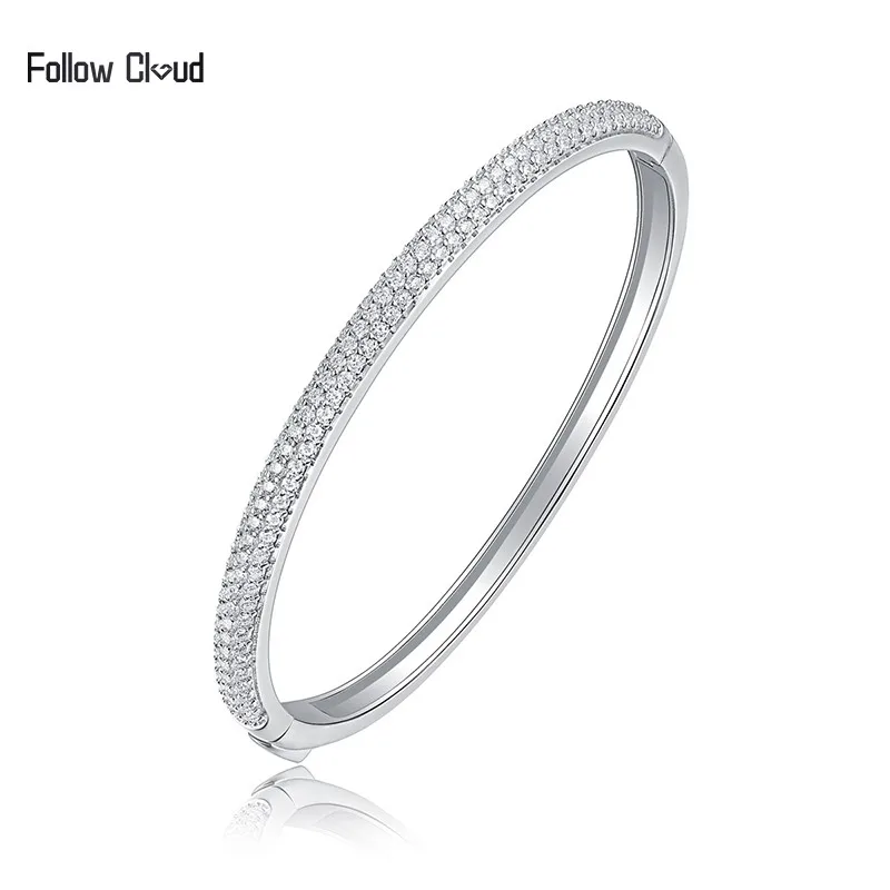 

Follow Cloud 2.26ct 925 Sterling Silver Created Test Pass Moissanite Gemstone Cuff Bangle Bracelets Wedding Party Fine Jewelry