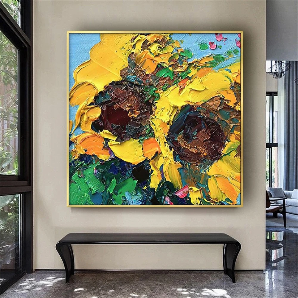 Handmade Landscape Knife Thick Oil Paintings Sunflowers Wall Canvas Flower Pictures Modern Canvas Artwork For Living Room Decor
