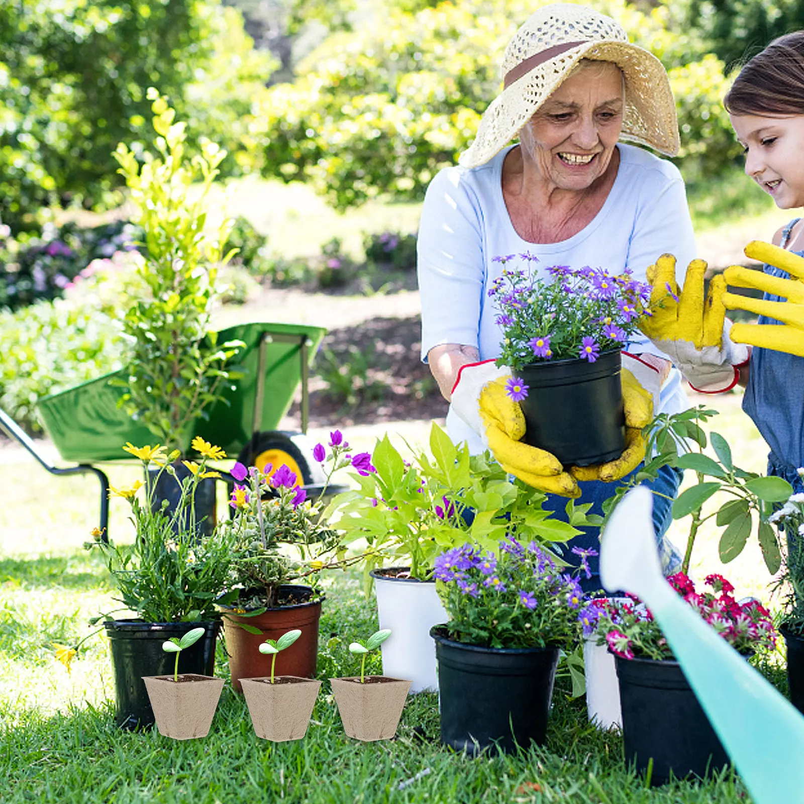 

50 шт. квадратных бумажных горшков для рассады, стаканчики для проращивания из торфа, набор для самостоятельного выращивания цветов и растений для детей с дренажем