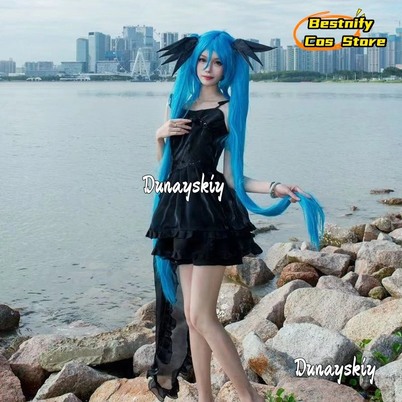 MIKUUU Cosplay Costume Wig Deep Sea Girl Fashion Black Dress Set Headwear Lolita Women's Dress Halloween Party Fantasy Clothes