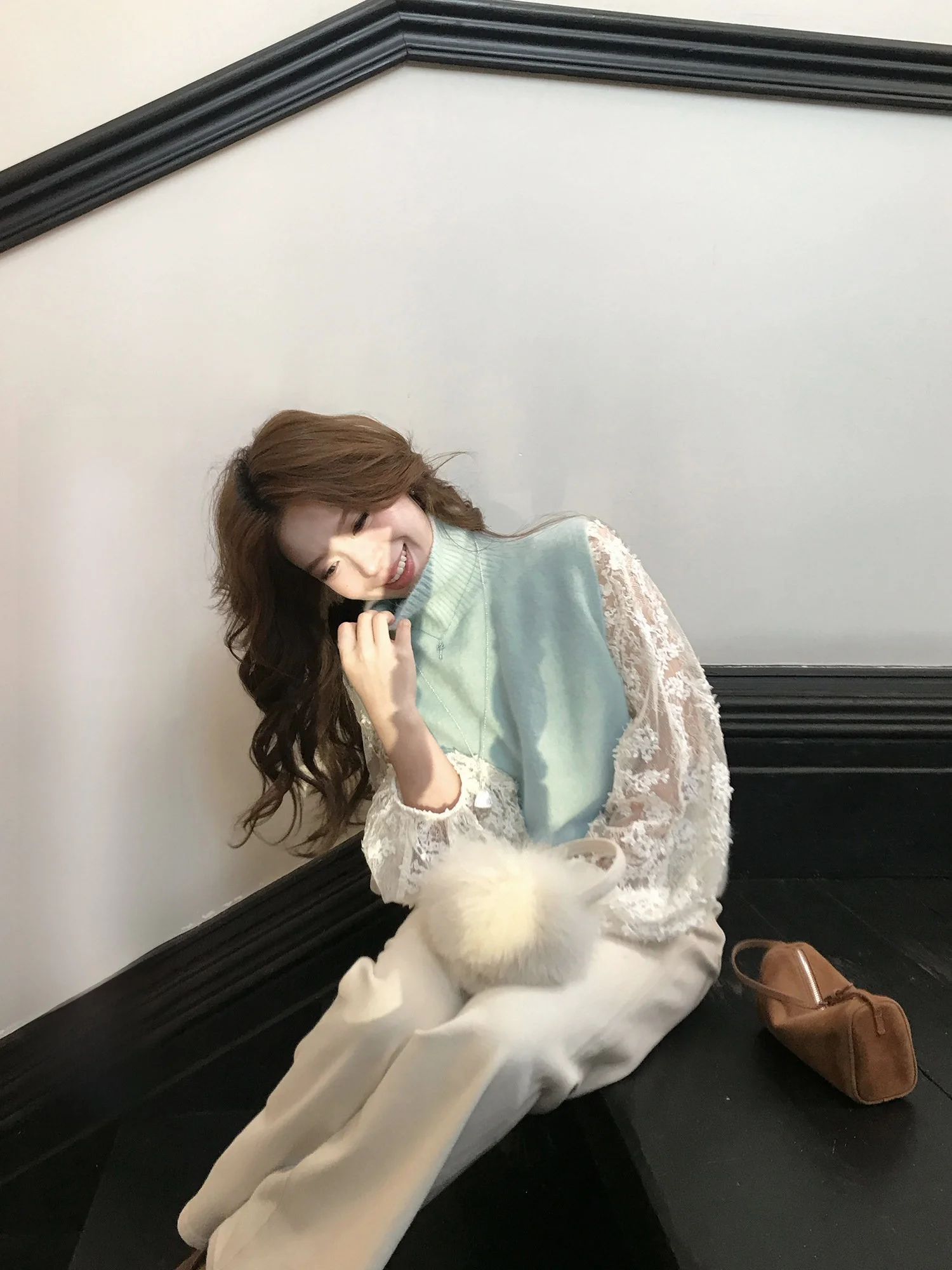 

Women's Knitted Rabbit Fur Vest 32% Wool 68% Polyester High Collar Svel Winter Warm Faionable Casual Sle