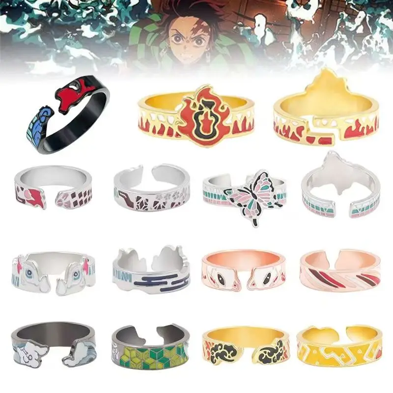 New Demon Slayer Tomioka Giyuu Rengoku Kyoujurou Anime peripherals 2D rings cartoon fashion cos accessories trendy luxury gifts