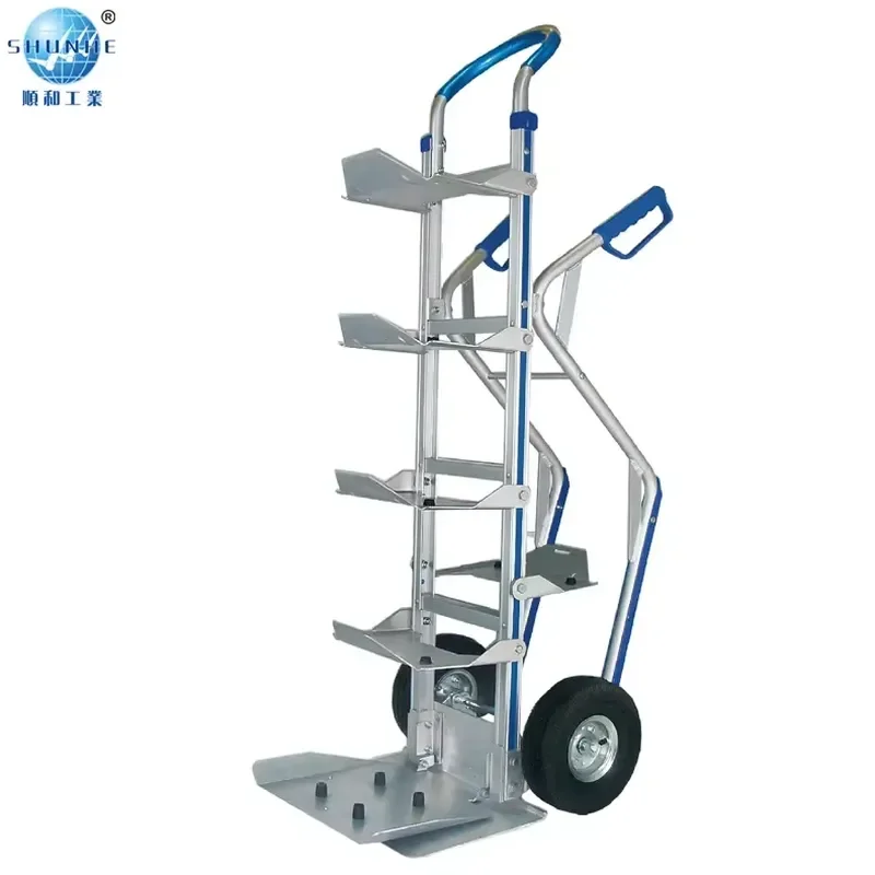 Hot Sell Heavy Duty Aluminum 200kg Capacity Extra Length Industrial OEM Bottled Water Transport Hand Trolley with Rubber