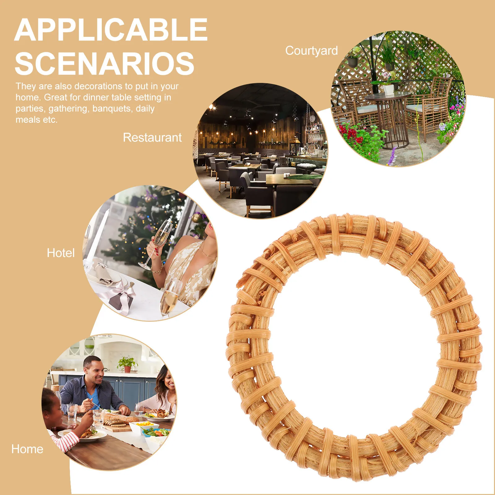 

6Pcs Wood Napkin Rings Rustic Woven Rattan Napkin Holders Table Decoration for Wedding Party Valentine Holiday Dining Serviette