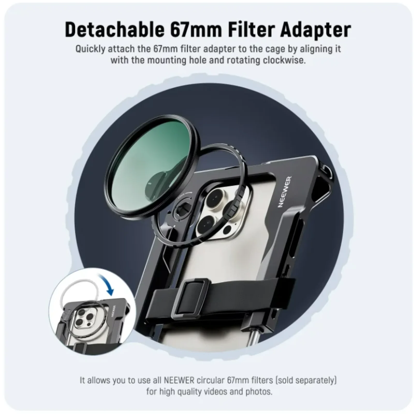 NEEWER Universal Smartphone Video Rig with Handles 67mm Filter Adapter Phone Cage for iPhone 16 15 Pro Max Samsung S24 S23 Ultra