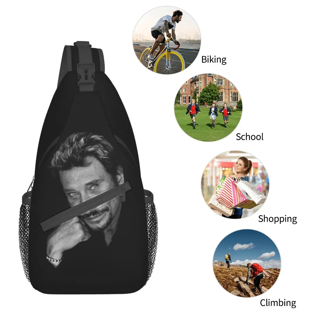 Johnny Hallyday Kleine Sling Tassen Borst Crossbody Schouder Sling Rugzak Outdoor Sport Daypacks Franse Rock Zanger Cool Pack