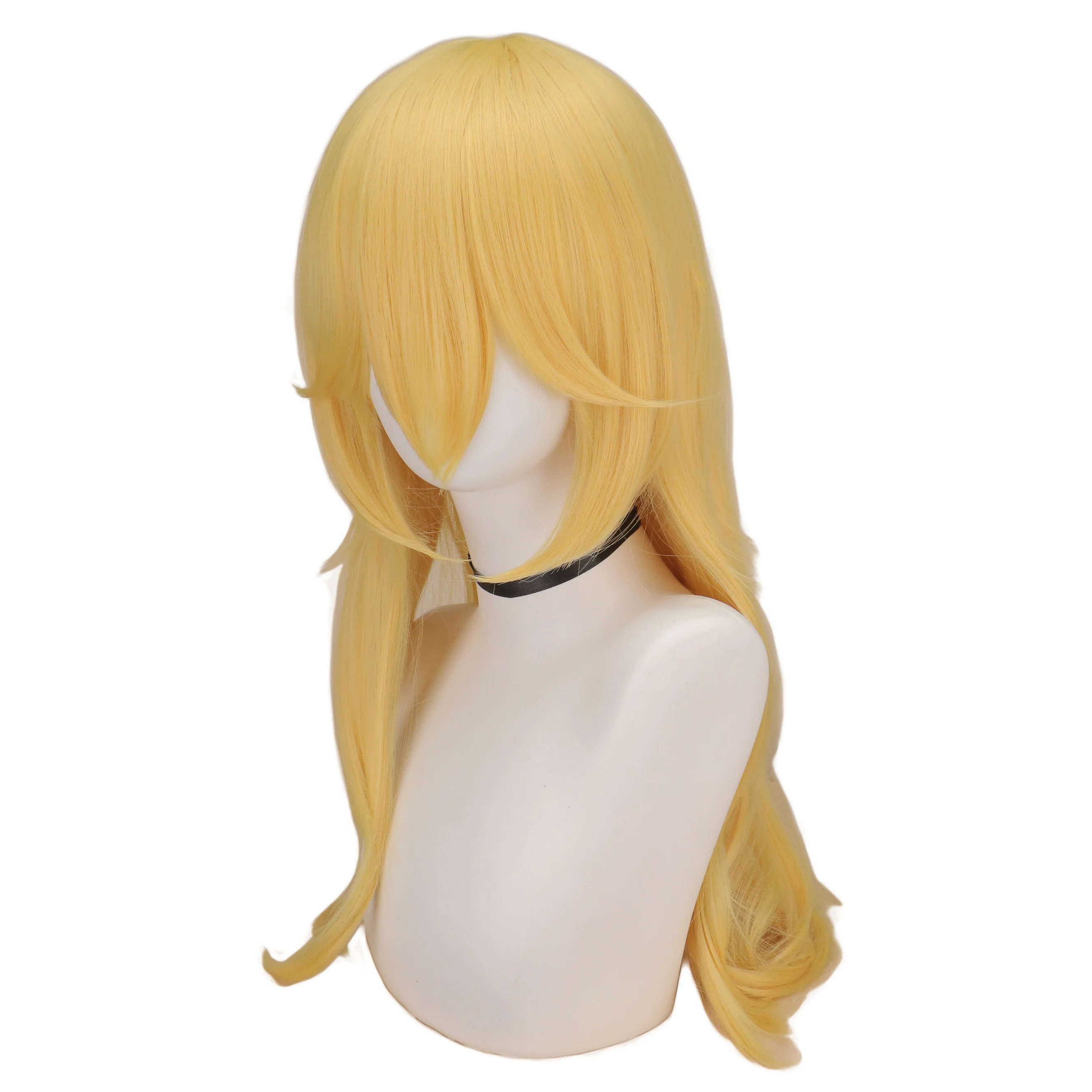 Peluca de princesa rubia larga ondulada para mujer, Cosplay de Halloween, fiesta de disfraces, Anime, amarillo, melocotón