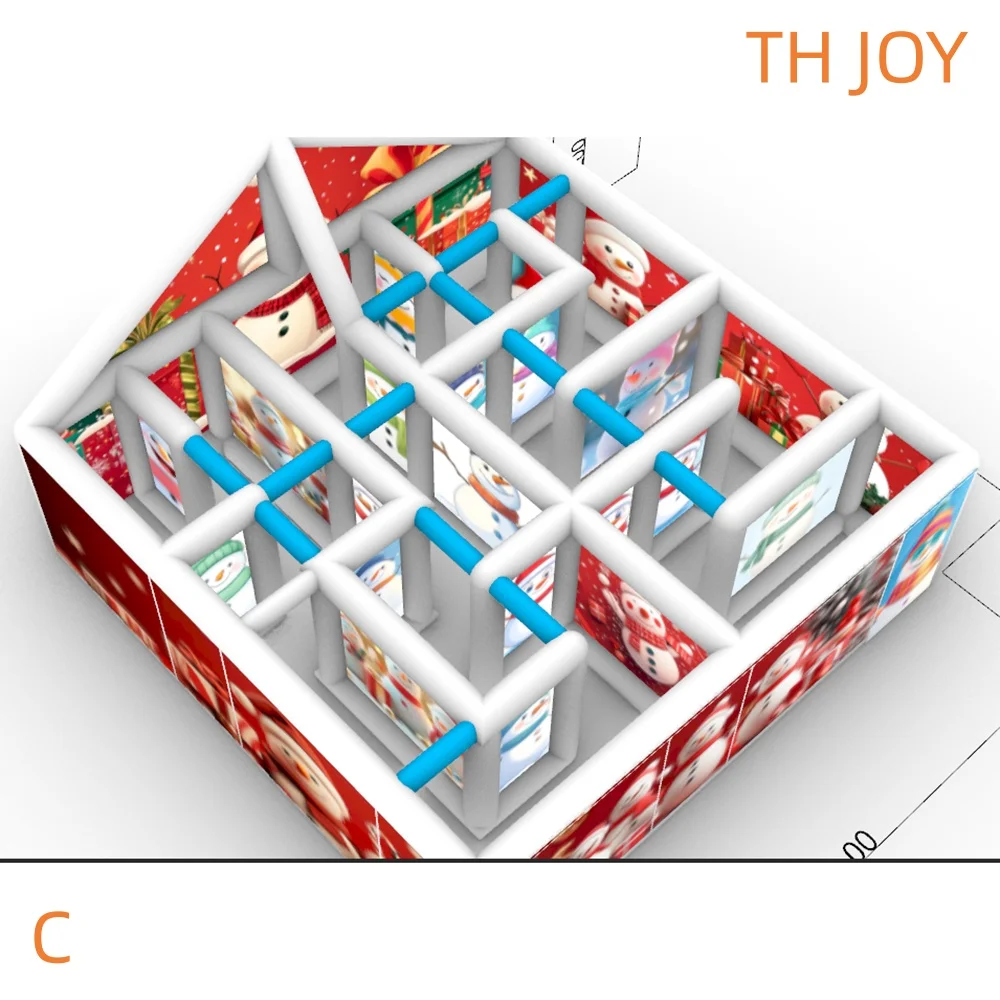 Envío aéreo rápido a puerta, laberinto inflable de Navidad personalizado de 6x6m, laberinto inflable con impresión completa de Navidad, juegos de etiquetas láser