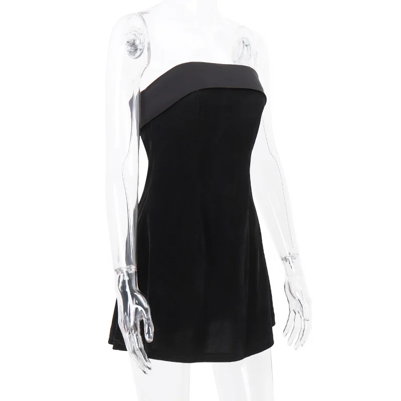 2024 Women's Fashion Sexy Street Style Sleeveless Backless One line Neck Bra  Mini Dress