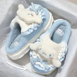 Plush Slipper My Melody Kuromi Cinnamoroll Pom Pom Purin Cute Cartoon Cotton-Padded Shoes Winter Warm Comfortable Slippers Gift