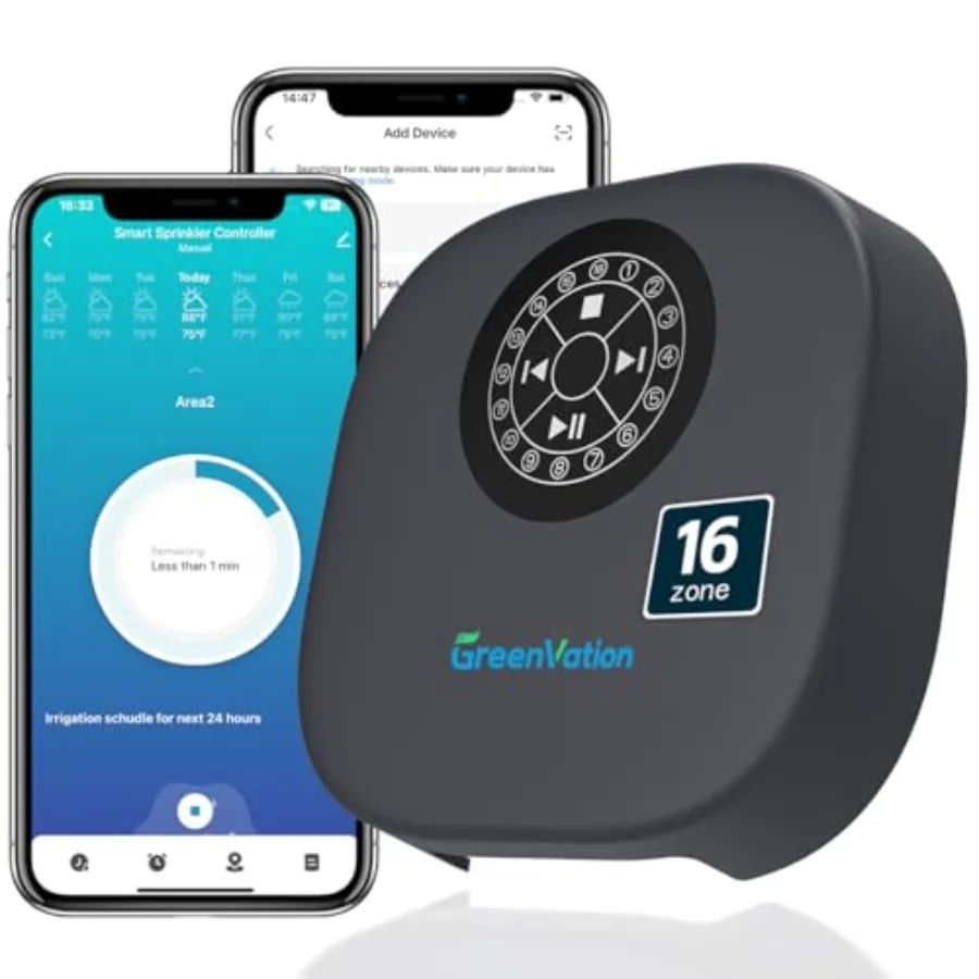 

16-Zone Outdoor Garden Sprinkler Controller with APP Remote Control GreenVation 2.4G/5GHz WiFi Water Timer for Lawn Irrigation