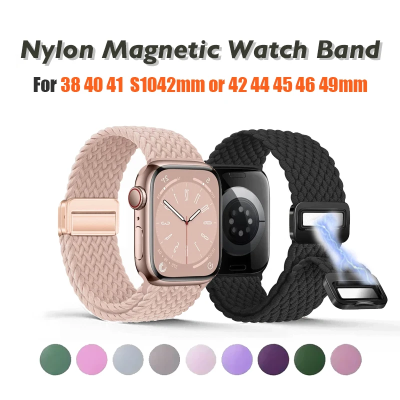 

Nylon Braided Band Strap Compatible For Apple Watch S10 46mm 44mm 40mm 45mm 49mm 41mm 38mm iWatch series se 10 7 3 5 6 8 9 Ultra