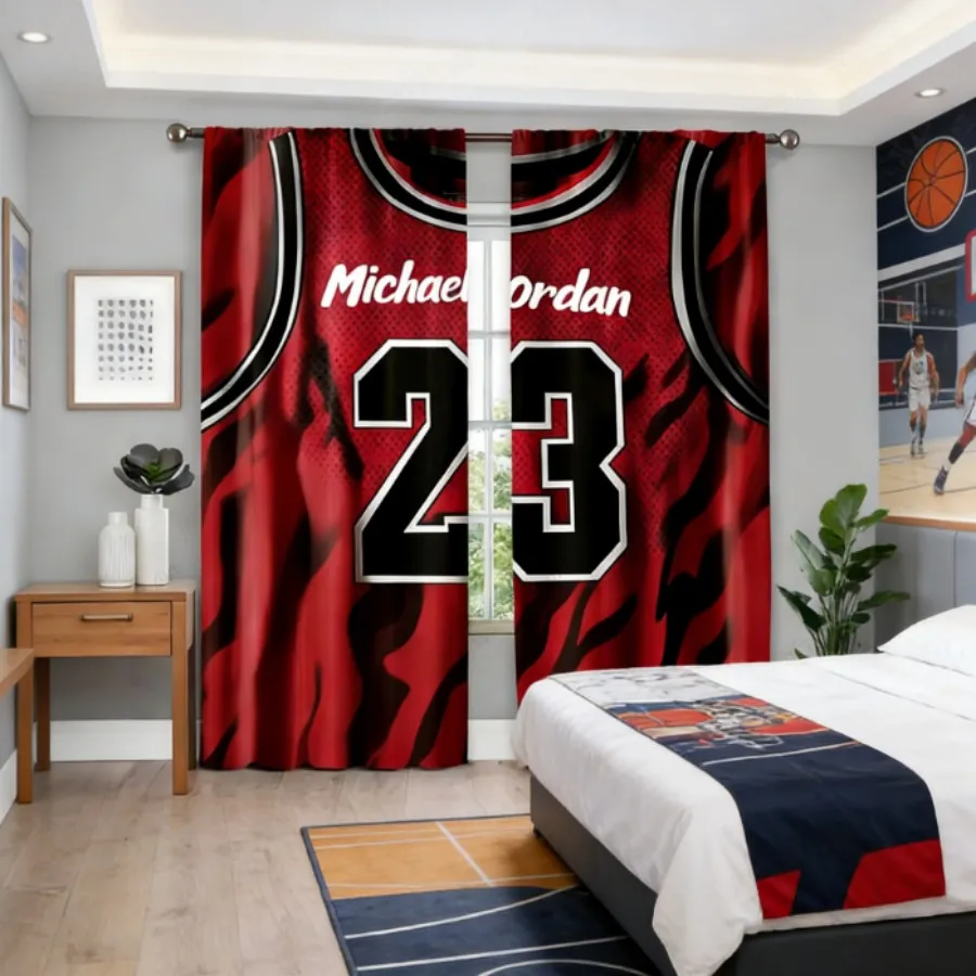 2PCS Digital Print Curtain, Basketball Jersey 23 Red Sports, Athletic Style for Living Room Bedroom Kitchen Window Decor