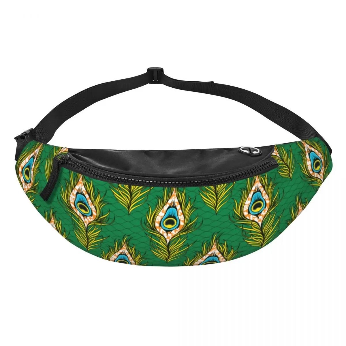 Custom African Peacock Pattern Fanny Pack Women Men Ankara Style Crossbody Waist Bag for Running Phone Money Pouch