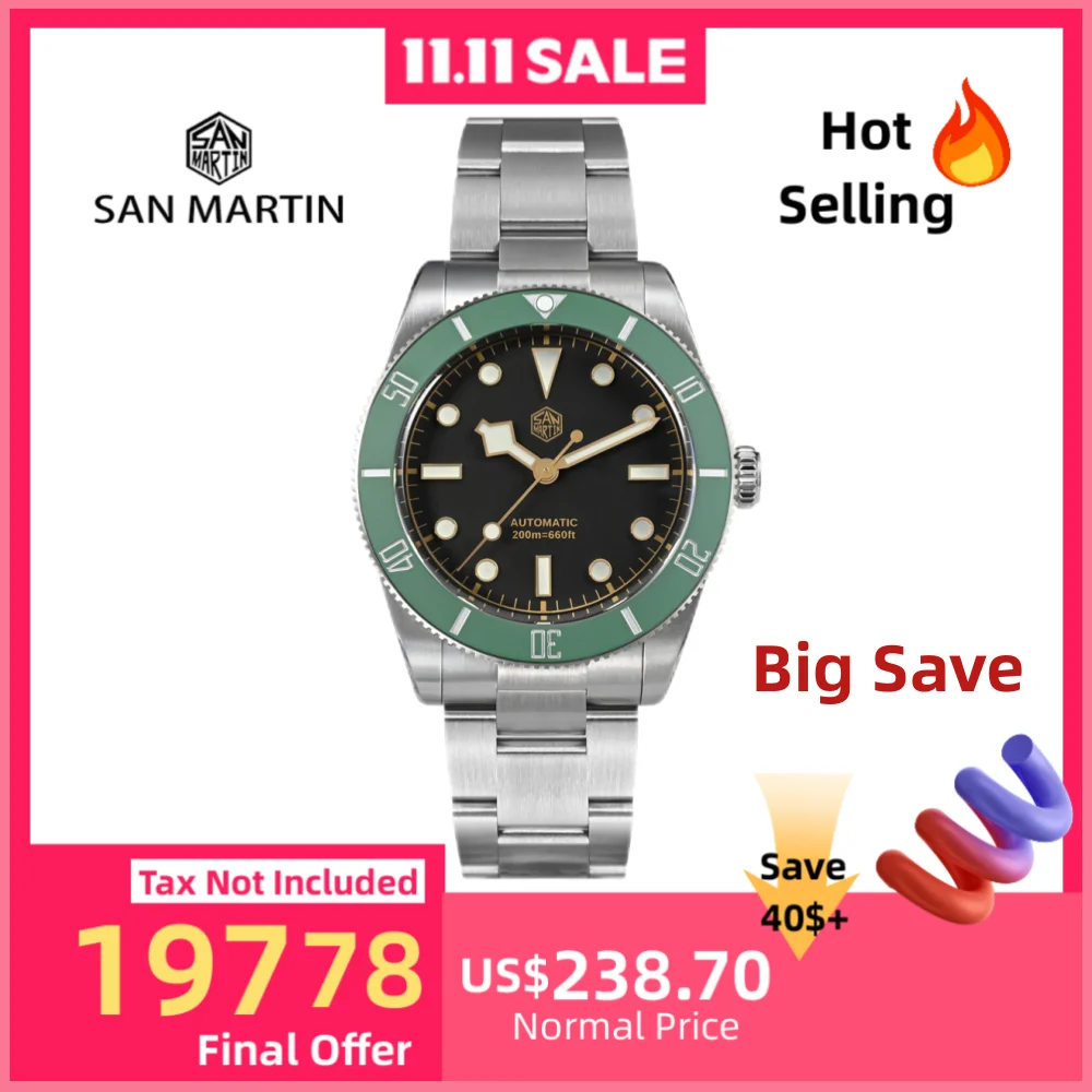 

San Martin 37mm BB54 Men Diving Watch NH35 Matte Ceramic Bezel Wristwatch Classic BGW-X1 Sapphire 20Bar Reloj Hombre SN0138GW