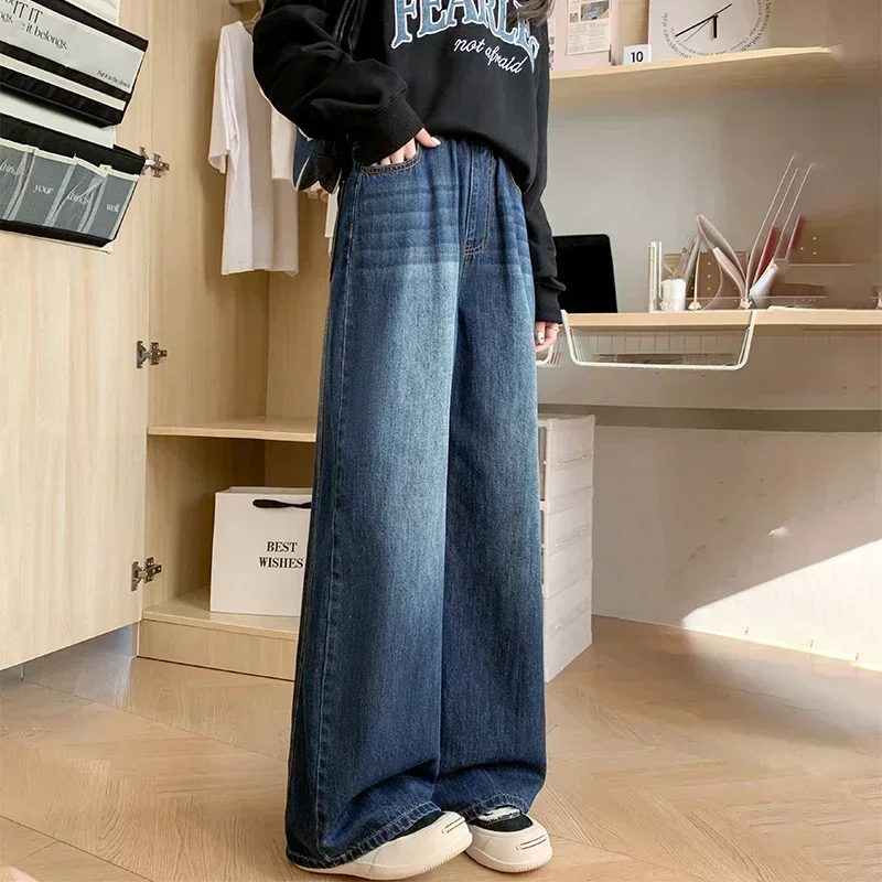 Celana Baggy Y2K 2025 Streetwear Retro Fashion Musim Gugur Wanita Jeans Pinggang Tinggi Longgar Kaki Lebar Lurus Celana Denim Longgar