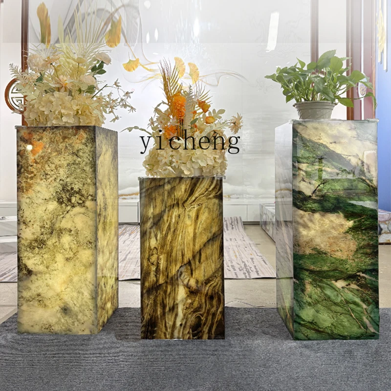 

FY Marble Base Decorative Ornament Floor Sculpture Heightening Platform Column Rock Plate Flower Stand