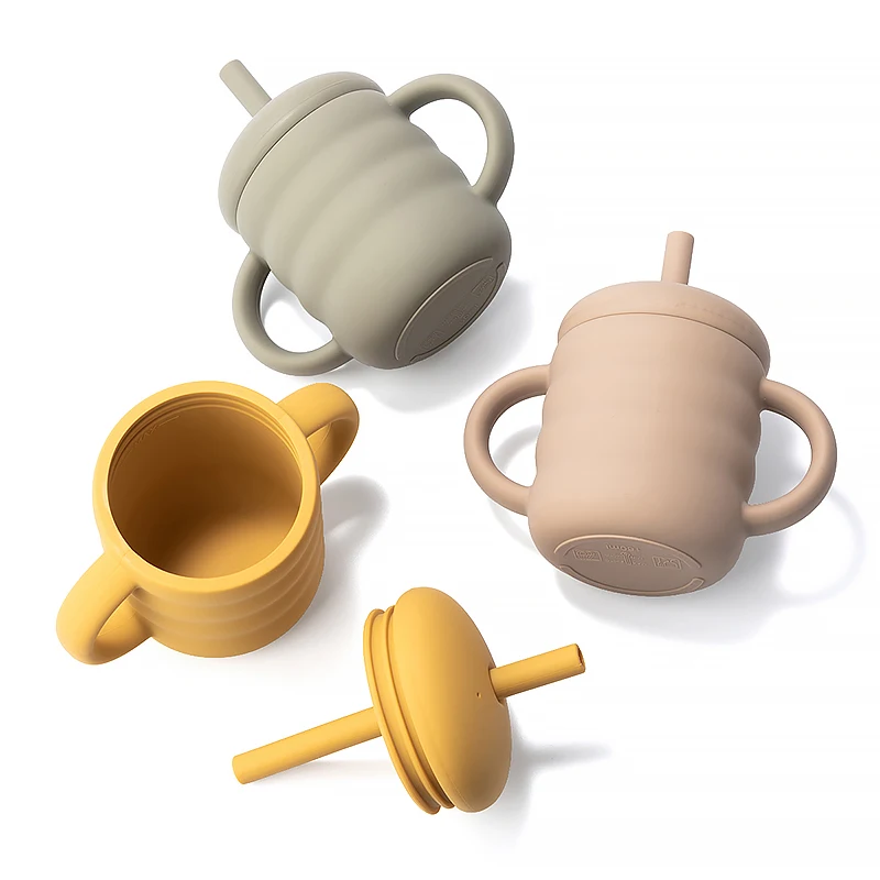 1PCS Baby Feeding Silicone Cups For Infants And Young Children Portable Learning Hand Shank Drinking Water Cups Baby Stuff