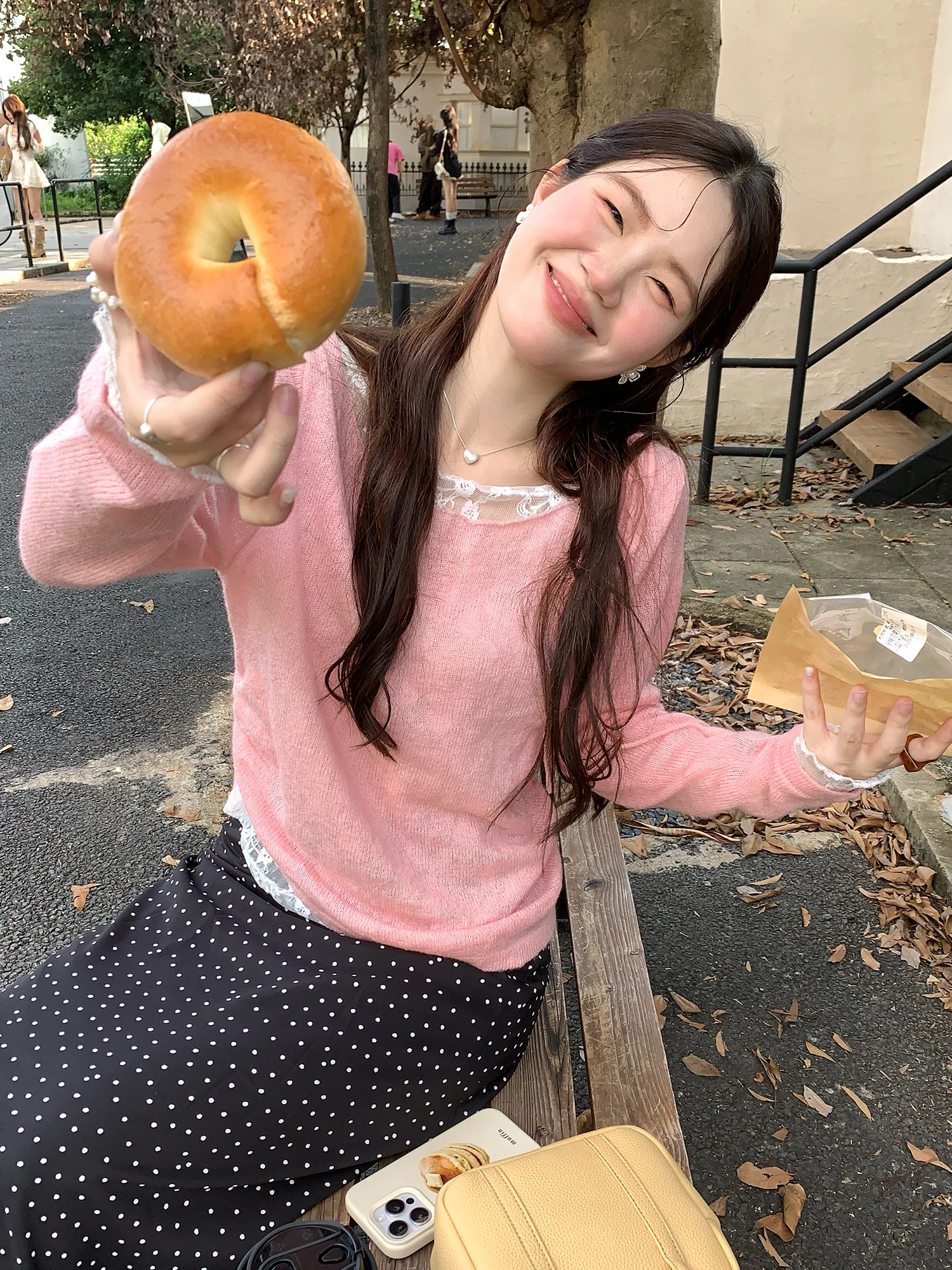 

Korean Sle Fake Two-Piece Knitted Loose Thin Women's Top Early Autumn Long Sve round Ne Soft Comfortable Fce Blend