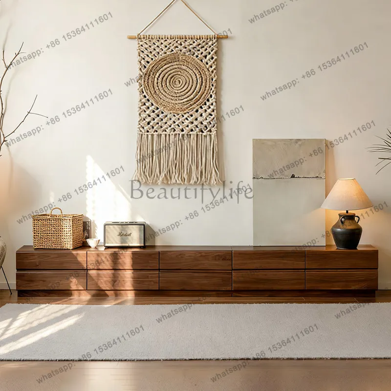 

French black walnut color combination TV cabinet medieval light luxury living room dining room decorative cabinet