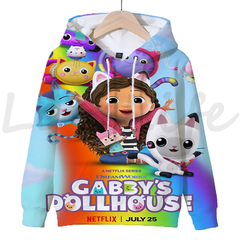 Gabbys Dollhouse Hoodies Children Cute Cartoon Sweatshirt Boys Girls Autumn Tops Gabby Cats Print Pullover Sudadera Kids Clothes