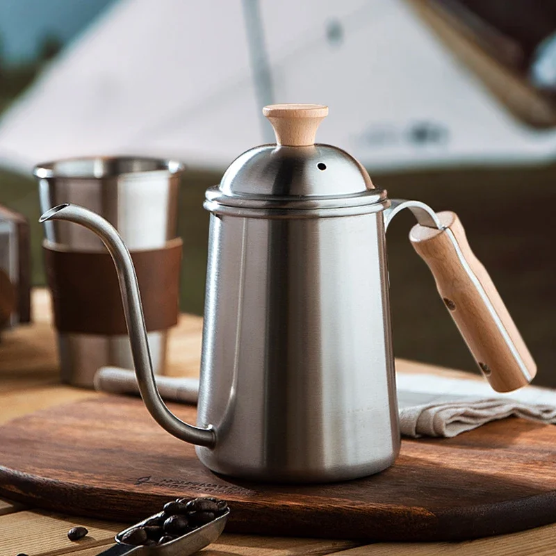 650ml Pour Over Coffee Kettle Stainless Steel Coffee Pot Gooseneck Hand Drip Kettle Long Narrow Spout Wood Handle Coffee Tea Pot