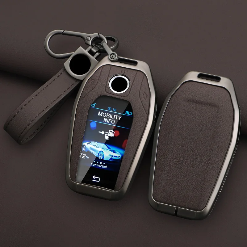 Car LCD Smart Remote Control Key Case For BMW 7 Series 730 740 535L E6 Series X3 X 5 X7 Alloy Leather Protector Holder Keychain