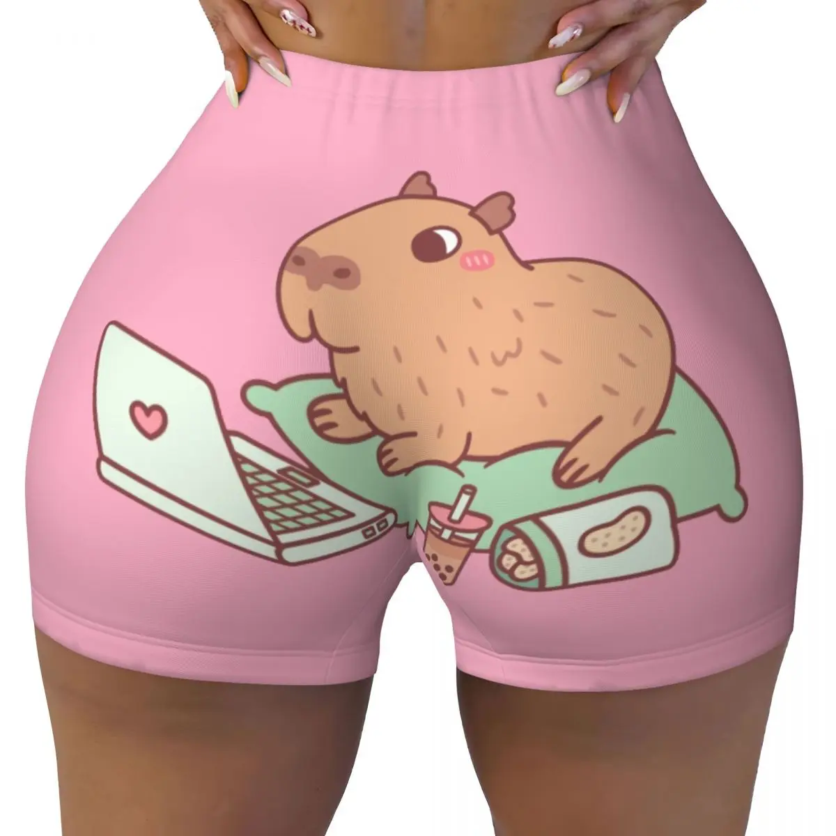 Custom Chilling Capybara Workout Volleyball Biker Shorts Women's Gym Yoga Shorts