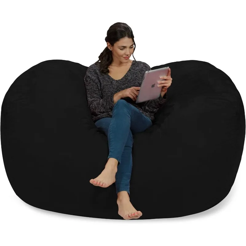 Bean Bag Chair: Huge 6' Memory Foam Furniture Bag and Large Lounger - Big Sofa with Soft Micro Fiber Cover - Black