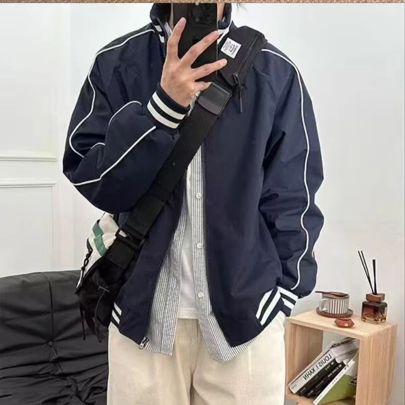 

Spring Autumn Windbreaker for Men Fashion Varsity Jacket Stand Collar Baseball Uniform Jackets Unisex Vintage Jacket 90s