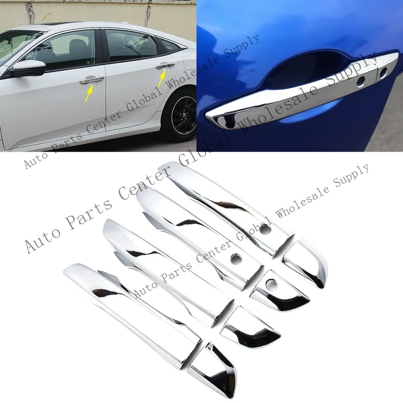 L+ Chrome Door Handle Cover Trims Decor for Honda Civic 2016-2021 w/ Smart Keyhole