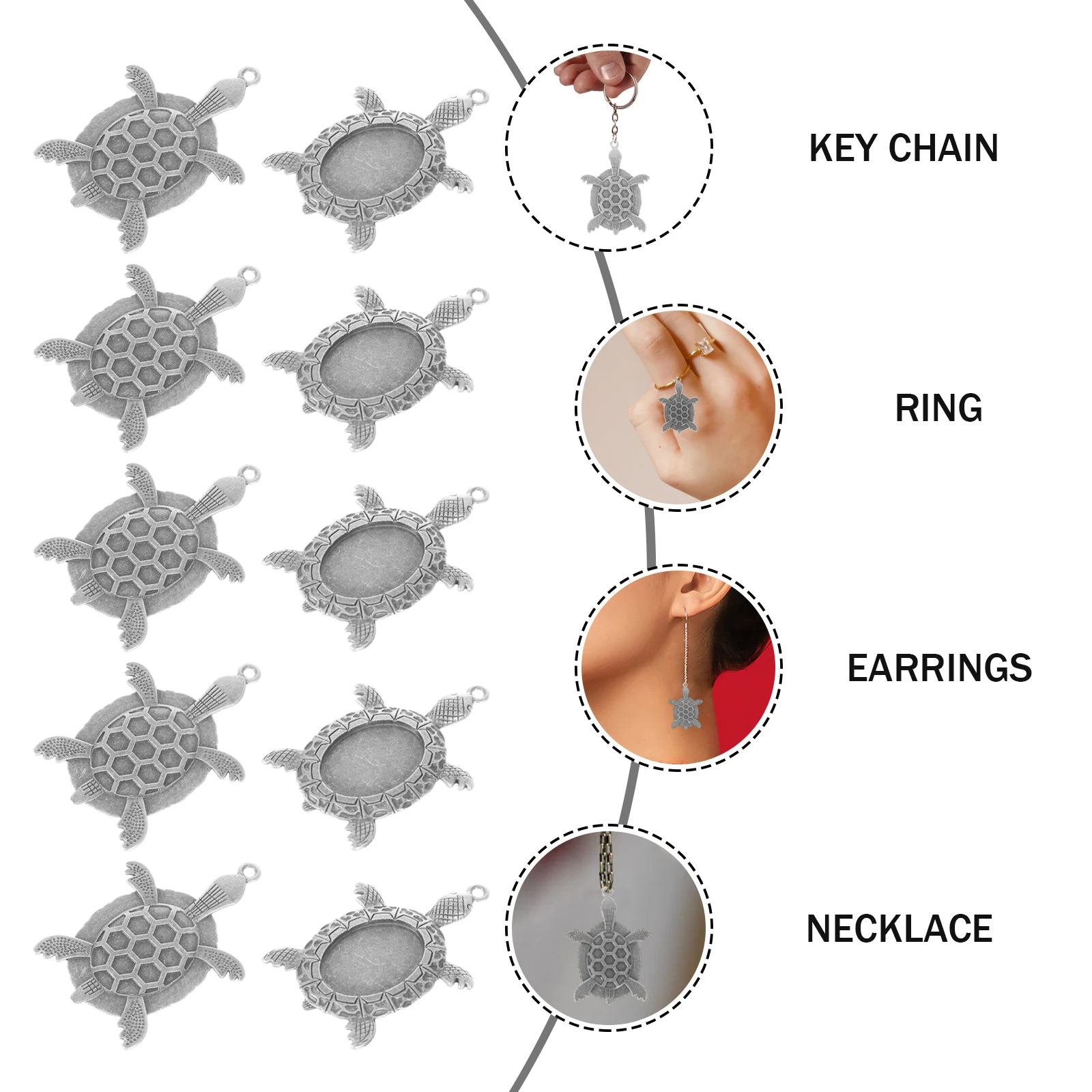 

20pcs Gemstone Bases Zinc Alloy Durable Rustproof Jewelry Making Sea Turtle Charms Silver Bezel Pendant Blanks