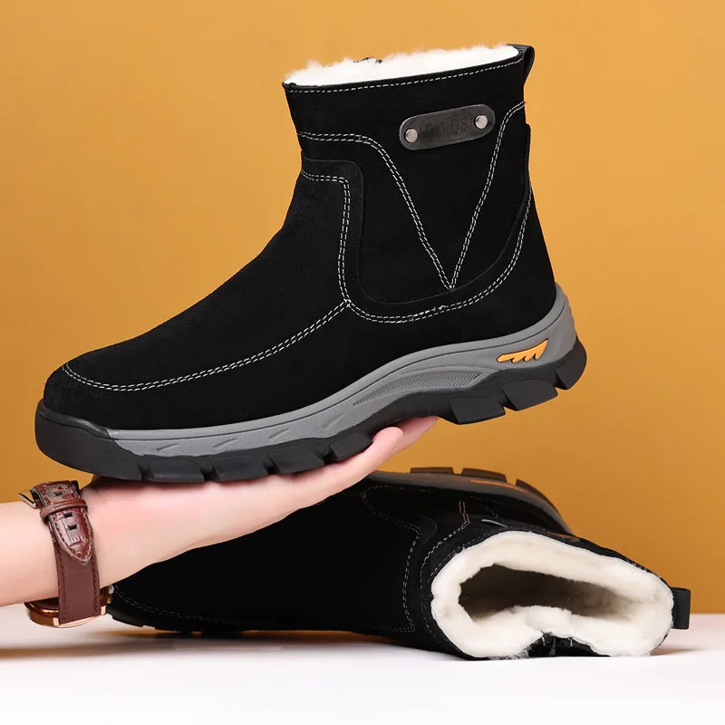 Winter New Shoes for Men Wool Boots High Tops Leather Casual Shoes Concise Outdoor Warm Snow Boots