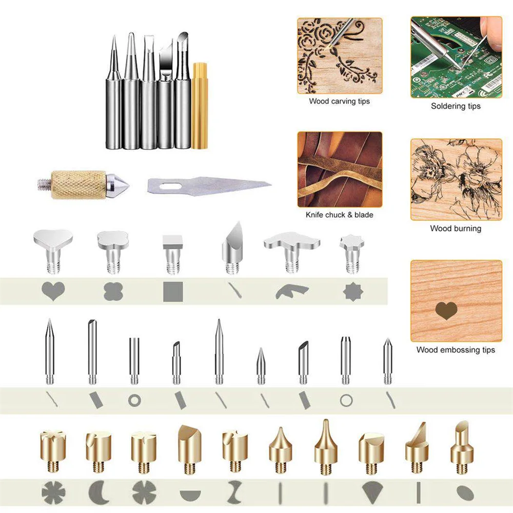 60W Pyrography Tool Kit Wood Embossing Burning Carving Tool Set for Hand Operated Adjustable Temperature Soldering Iron